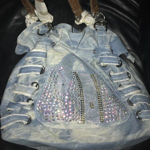 Denim and sequin shoulder bag